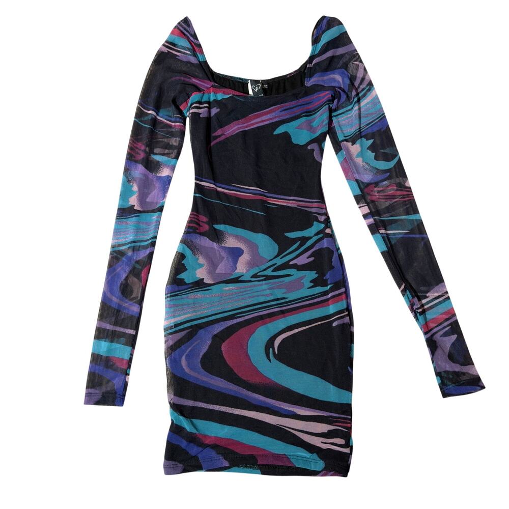 NWT Windsor Mesh Bodycon Mini Dress XS Abstract Y2K Club Dress